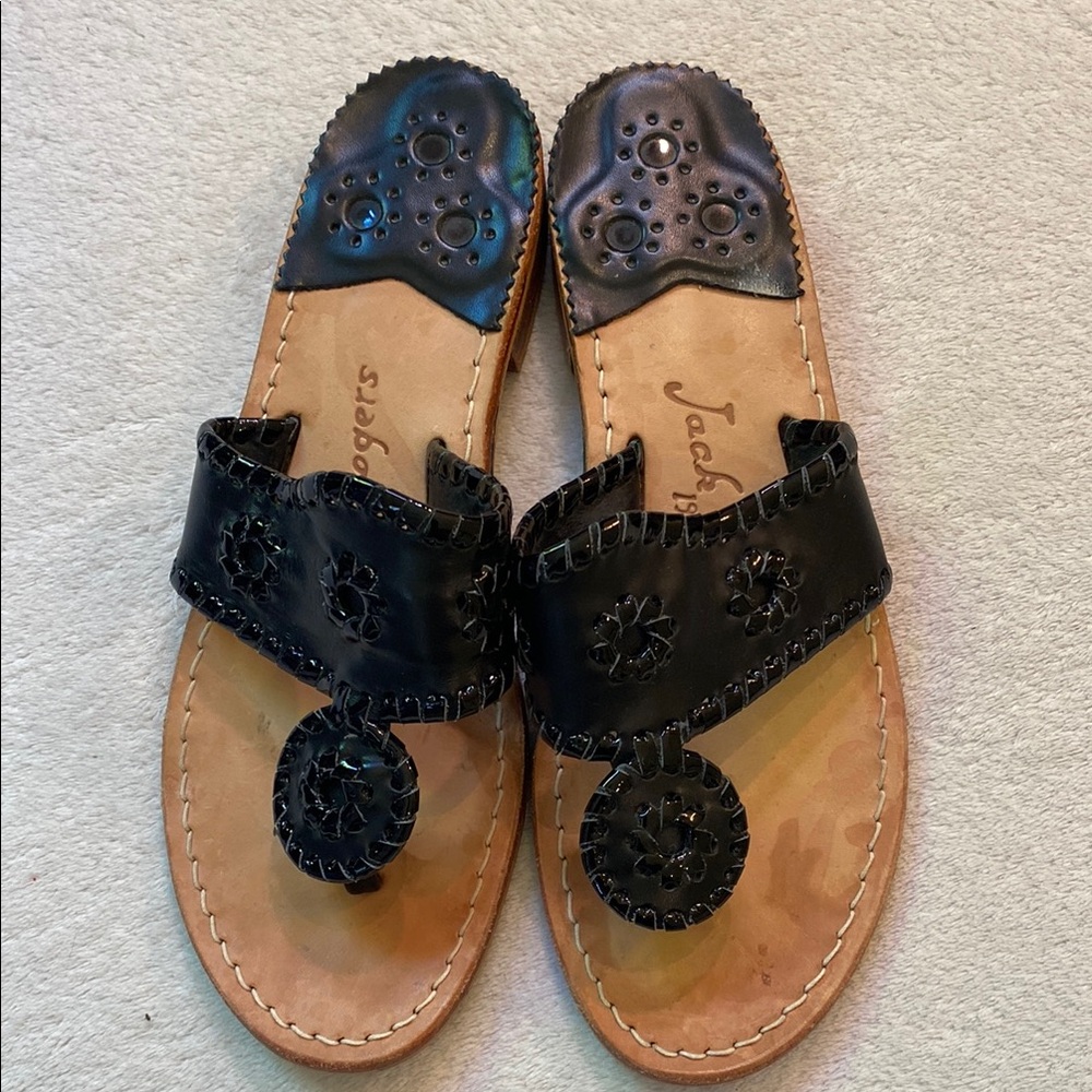 Jack Rogers black leather whip stitched sandals Sz 6